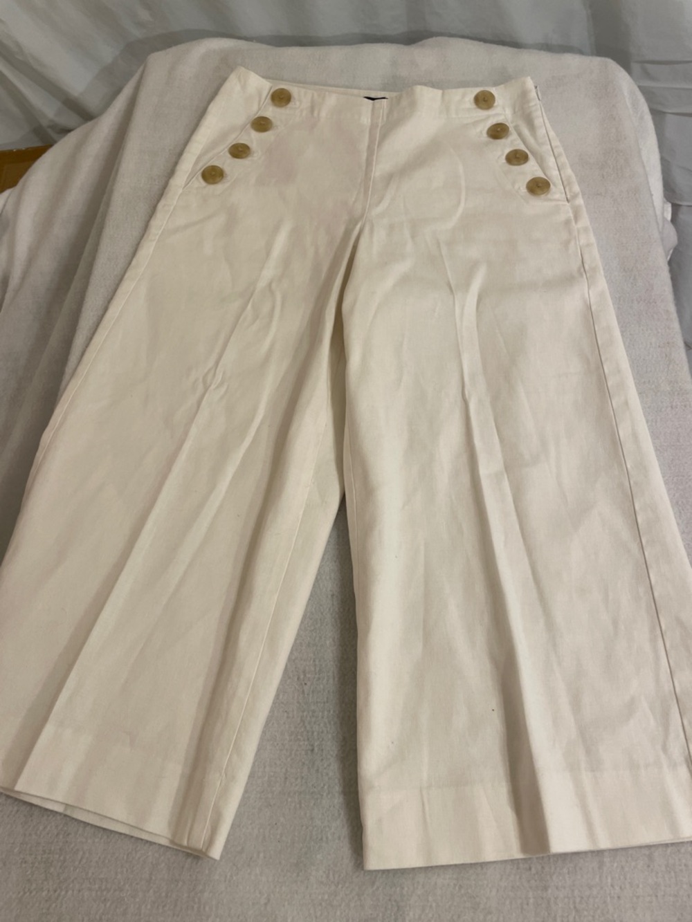Ann Taylor Cream Wide-Leg Sailor Button Pants